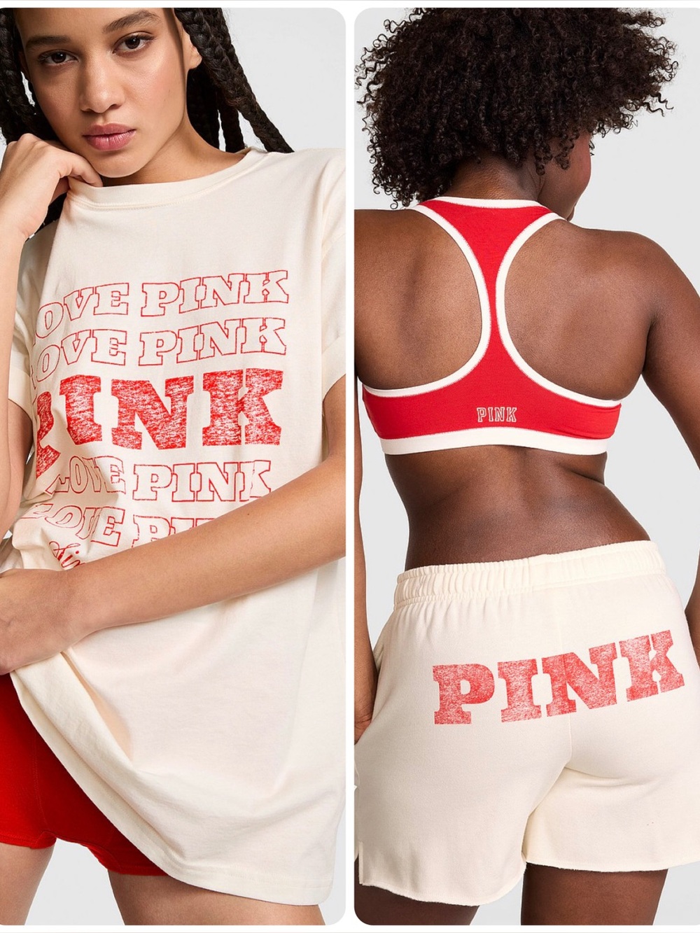 PINK Victoria’s Secret Limited Edition Set NWT Tee Small + Shorts XS Cream Red